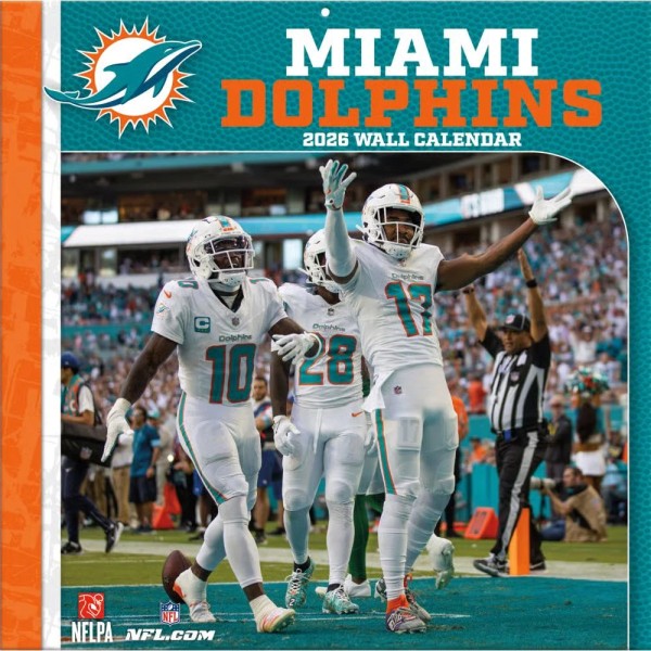 Calendrier mural des Miami Dolphins 12" x 12" 2026 Front